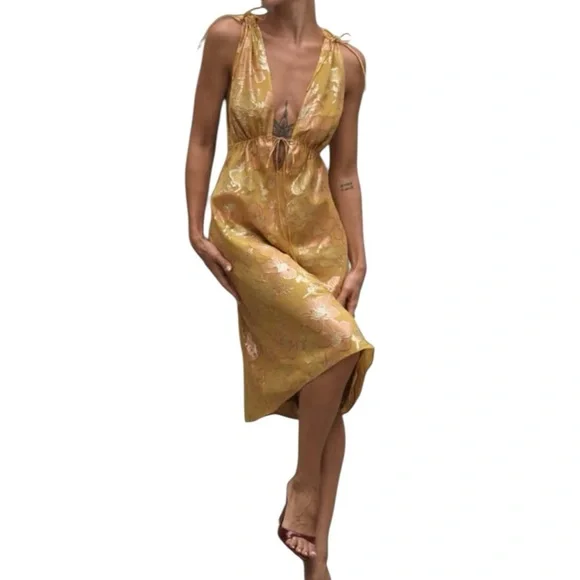 Rumored Paradise Midi Dress Golden Hour Medium New with Tags - Picture 1 of 16